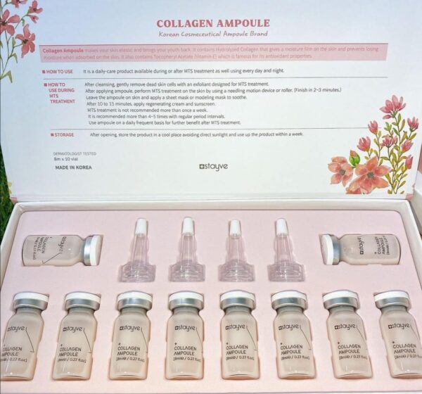 Stayve Collagen Ampoule Collagen Ampoule contains Hydrolyzed Collagen as the main ingredient which is ideal for firming the skin and anti-wrinkle. It has high protein content to make your skin firm and build skin film to moisturize the skin by holding the moisture. It also contains other ingredients such as Tocopheryl Acetate and Vitis Vinifera (Grape) Callus Culture Extract which work as antioxidants that are ideal for aging skin and prevent moisture evaporation by balancing skin lipids.